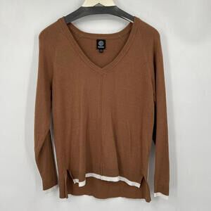 Women's Bobeau Camel Brown Viscose Blend V-Neck Sweater Small